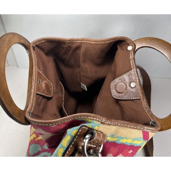 Fossil Fabric and Leather Geometric Floral Print Satchel Shoulder Bag - Picture 6 of 16